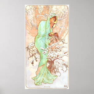 Poster Alphonse Mucha Winter Vintage Art Nouveau Painting