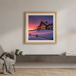 Poster Alpine Sunset Lodge Cozy Winter