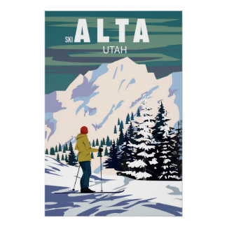 Póster Alta Ski Viagem resort poster vintage. Utah EUA