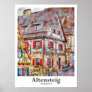 Poster Altensteig Germany Viagem Watercolor Wand Drawn