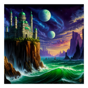 Póster Alto acima dos oceanos verdes