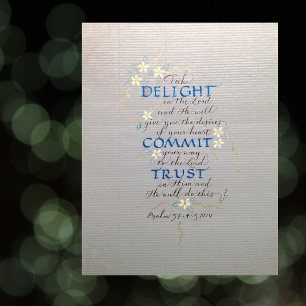 POSTER ALTO, COMITÊ, CONFIANÇA, PSALM 37 CALLIGRAPHY BLUE