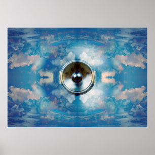 Póster Alto-falante de música em um pôster de céu azul nu
