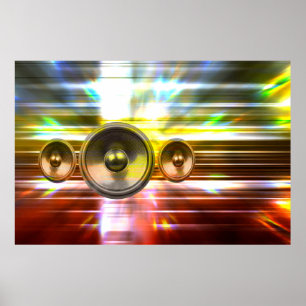 Póster Alto-falantes de música e luzes de festa