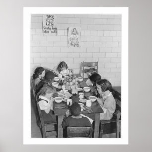 Póster Alunos que comem o almoço - vintage