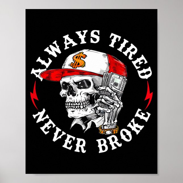 Poster Always Tired Never Broke Funny Skull (on Back)  (Frente)