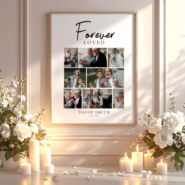 Poster Amado Para Sempre Colagem de Fotos Memorial Modern (Forever Loved Modern Memorial Photo Collage Poster, Loss of Husband, Loss of Loved One)