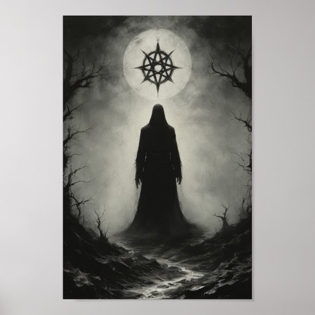 Poster Amaldiçoado fantasma demônio em frente ao seu símb (Frente)