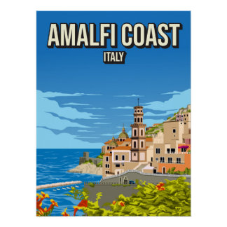 Póster Amalfi Coast Italy Vintage Minimal Travel Poster