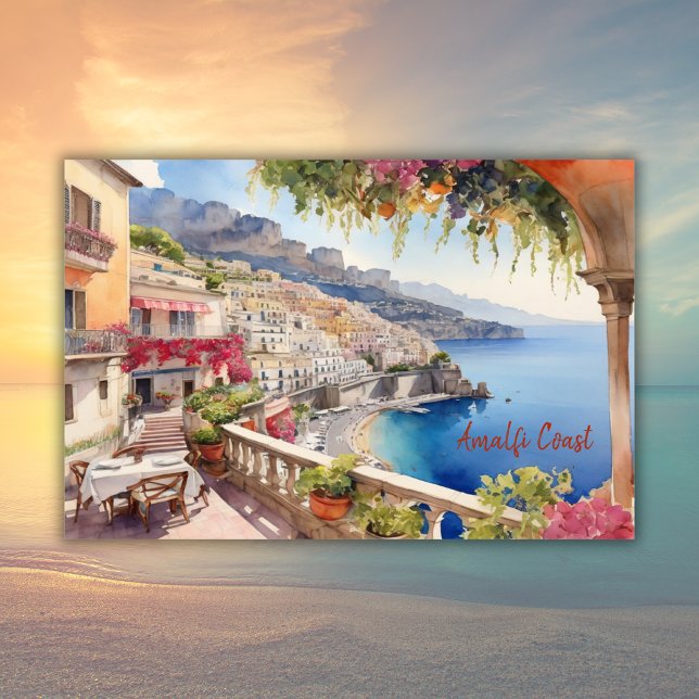 Poster Amalfi Coast Italy Watercolor Sketch | (Criador carregado)