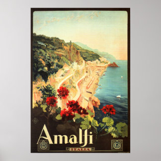 Poster AMALFI COAST SALERNO ITALY Vintage Viagem italiano