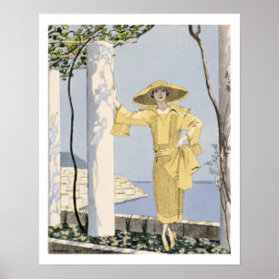 Póster Amalfi, ilustração de uma mulher em um vestido