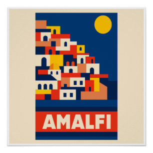 Póster Amalfi Itália Cartaz de Viagem Antigo Retro Costei