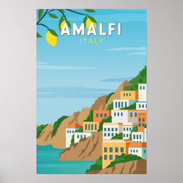 Poster Amalfi Itália Retro Viagem Art Vintage