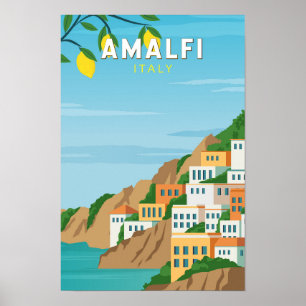 Poster Amalfi Itália Retro Viagem Art Vintage