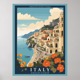 Poster Amalfi Itália Retro Viagem Vintage