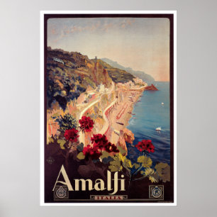 Póster Amalfi, Itália, Viagens vintage