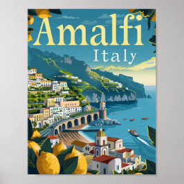 Poster Amalfi Itália Vintage Familiar Viagem