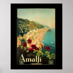 Póster Amalfi Italia Vintage Itália Viagem