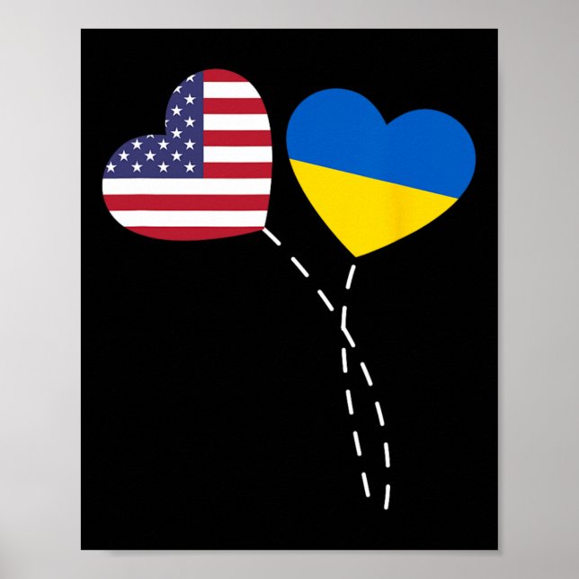 Poster Amando a Bandeira da Ucrânia dos EUA Coração Ucran (Frente)