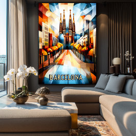 Poster Amanhecer Cubista em Barcelona – Arte de Paisagem
