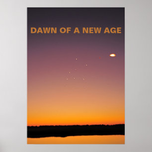 Poster Amanhecer de uma nova era. Frota de OVNI visitando
