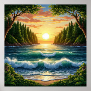 Poster Amanhecer Deslumbrante Sobre Ondas do Oceano