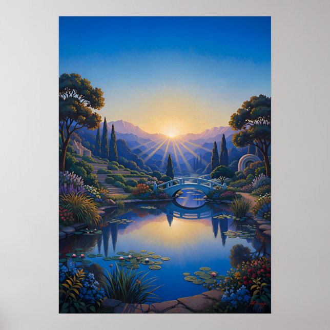 Poster Amanhecer sobre a Ponte do Jardim (Frente)