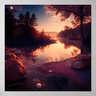 Poster amanhecer sobre um lago pacífico