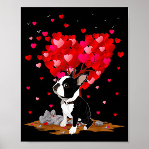 Poster Amante de Boston Terrier Coração Forma Boston Terr