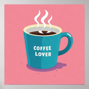 Poster Amante de café azul-rosa minimalista