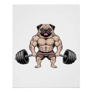 Póster Amante de Cão Pug Musculoso Levantamento de Peso K