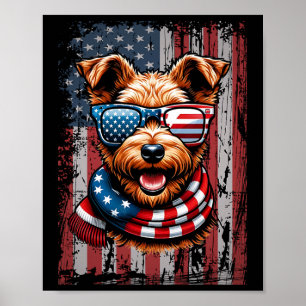 Poster Amante de Cão Terrier Galês Bandeira dos EUA 4 de
