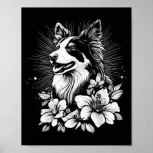Poster Amante de Estilo de Tatuagem Collie Retro Cachorro