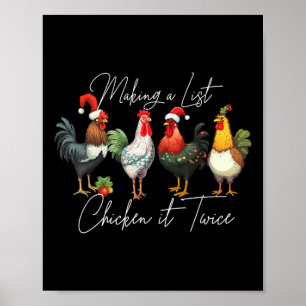 Poster Amante de Frango de Natal Chapéu de Papai Noel Luz
