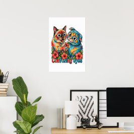 Poster Amante de Gato Fofo Charme Siamês e Chartreux Engr