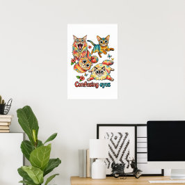 Poster Amante de Gatos Diversão Quarteto Curioso do Gato,