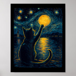 Poster Amante de Gatos Pretos Noite Estrelada Vincent Van
