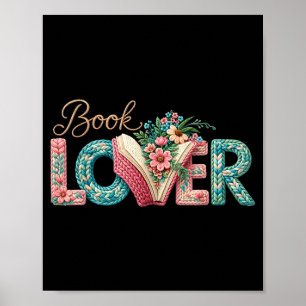 Poster Amante de livros engraçados vintage florais lendo