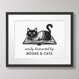 Poster Amante de Livros Gato Preto Citação Divertida