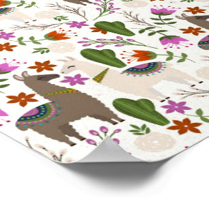 Poster Amante de os animais de Padrão Floral Alpaca Cact