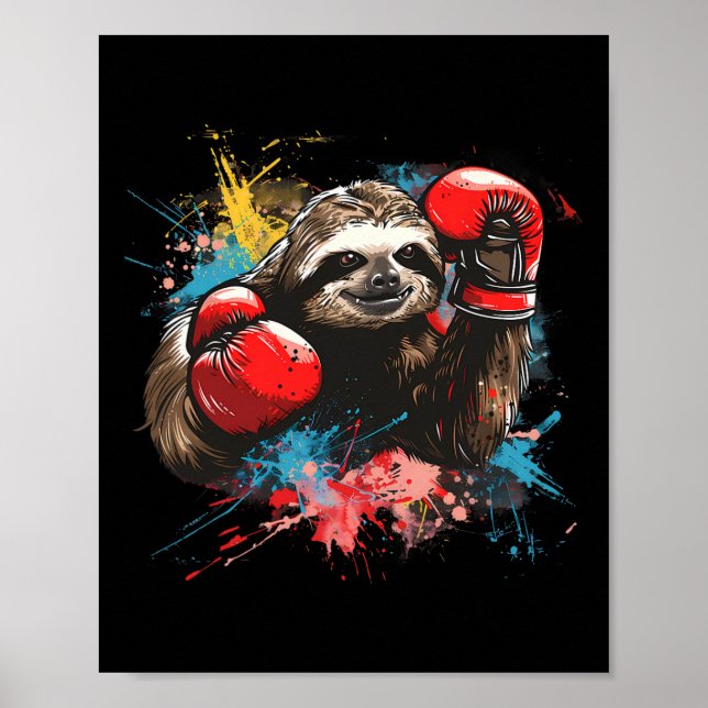 Poster Amante de Preguiça de Boxe Luvas de Boxe Kickboxin (Frente)
