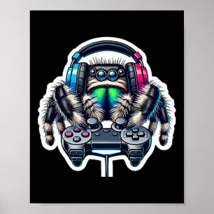 Poster Amante de Video Games de Aranha Saltadora Jogador