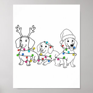 Poster Amante do cão Dachshund Luz de Natal Xmas Doxie Ma