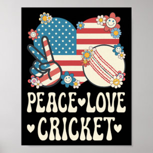 Poster Amante do Críquete Paz Amor Bandeira Americana Pat