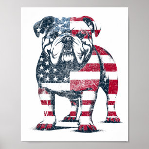Poster Amantes de Bulldog Bandeira Americana Patriótica E