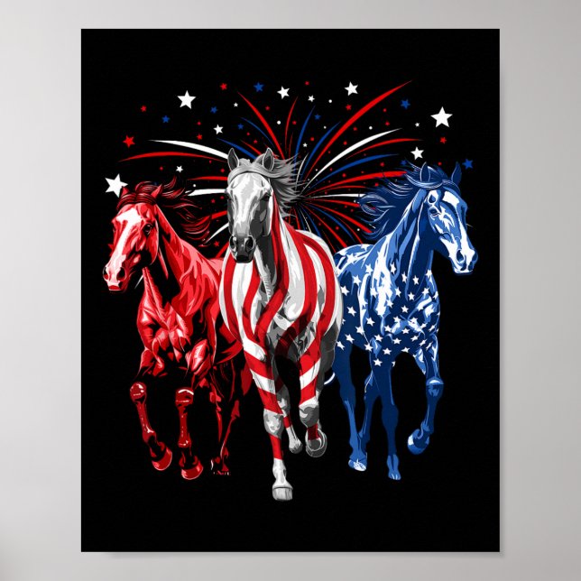 Poster Amantes de Cavalos de 4 de Julho Vermelho Branco e (Frente)