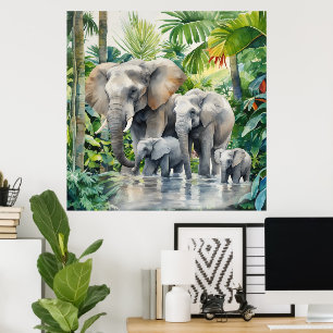 Poster Amantes de elefantes da selva divertida