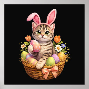 Poster Amantes de Gatinhos Fofos Feliz Páscoa Gato