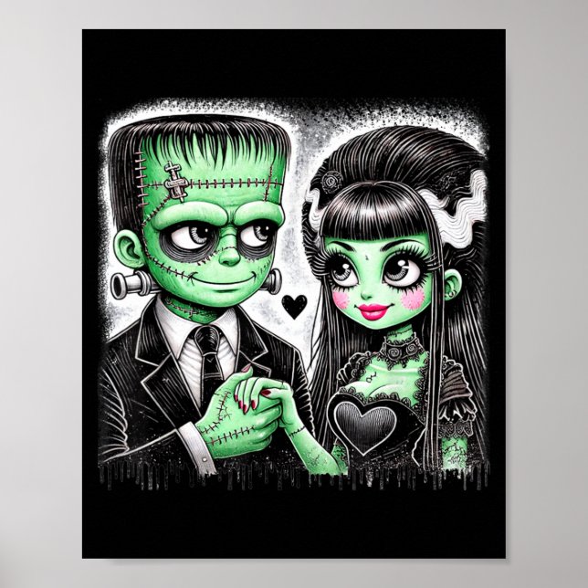 Poster Amantes de Halloween Frankenstein Esqueleto para H (Frente)